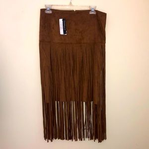 NEW Conrad C collection. Brown long mid skirt with fringe. Size 4.